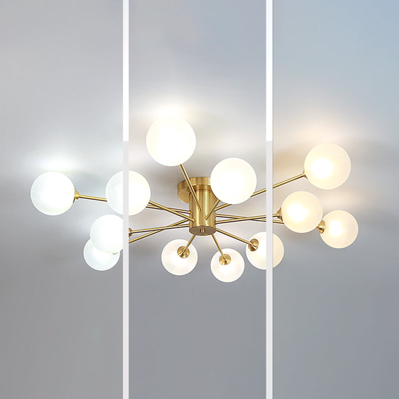 Modern Artistic Semi Flush Mount Copper Globe Ceiling Fixture with White Glass Shade