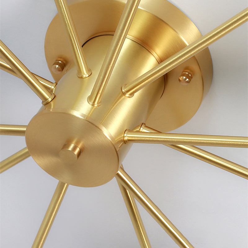 Modern Artistic Semi Flush Mount Copper Globe Ceiling Fixture with White Glass Shade