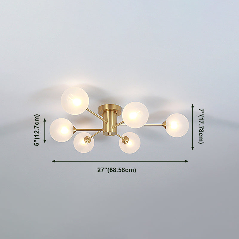 Modern Artistic Semi Flush Mount Copper Globe Ceiling Fixture with White Glass Shade