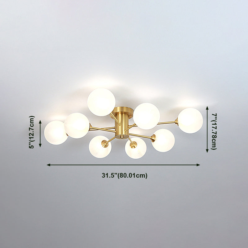 Modern Artistic Semi Flush Mount Copper Globe Ceiling Fixture with White Glass Shade