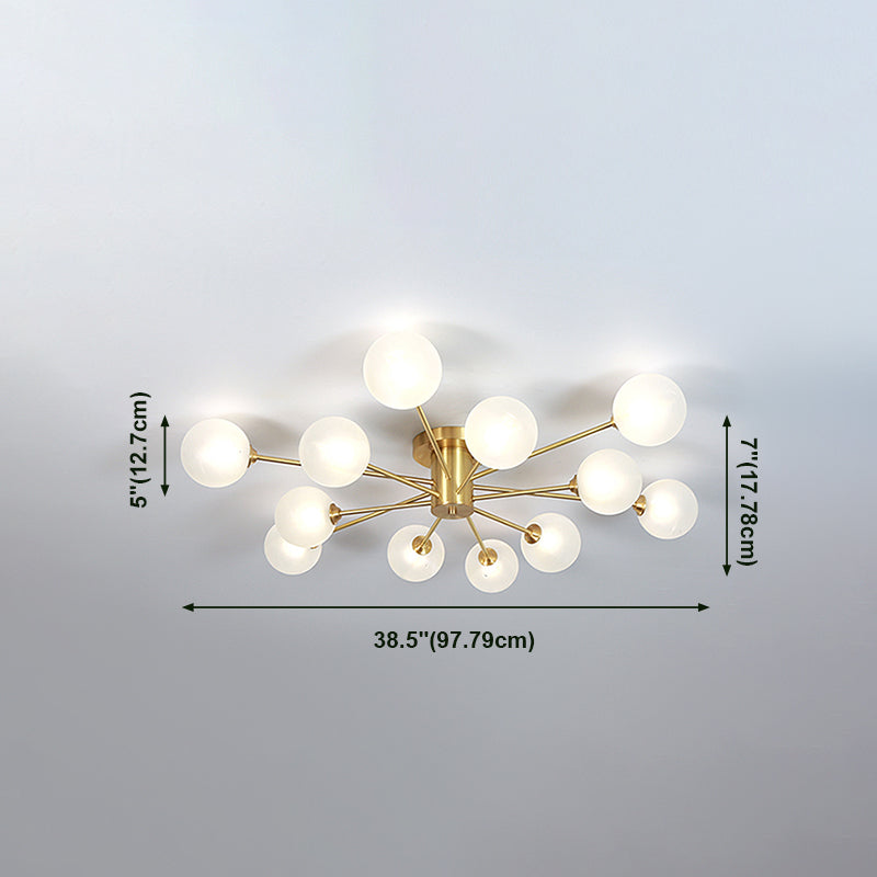 Modern Artistic Semi Flush Mount Copper Globe Ceiling Fixture with White Glass Shade