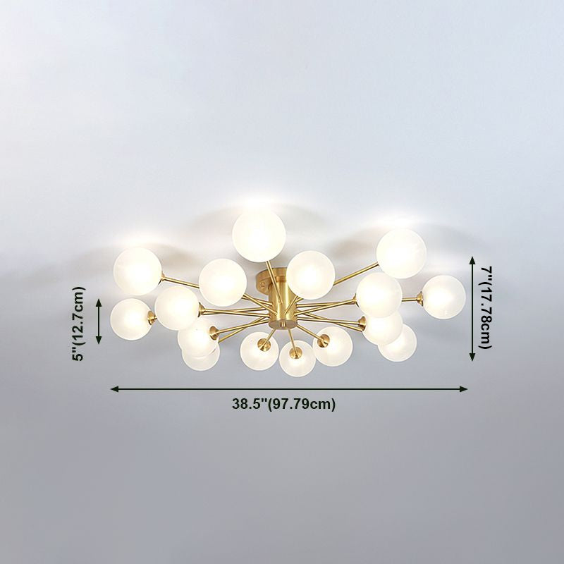 Modern Artistic Semi Flush Mount Copper Globe Ceiling Fixture with White Glass Shade