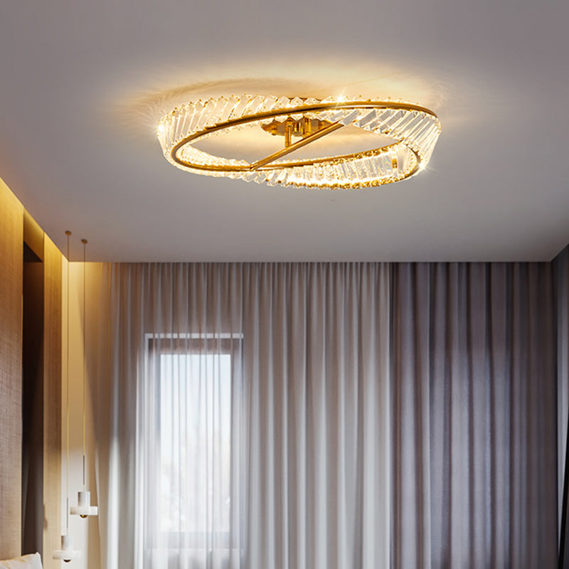 Plafonnier LED en cristal doré de style artistique moderne, montage encastré linéaire en métal galvanisé