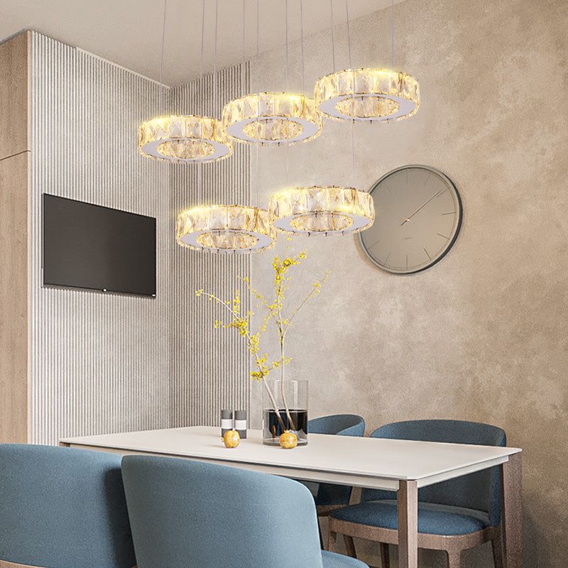 Crystal Circle Hanging Light Contemporary Kitchen Island Lighting for Dining Room