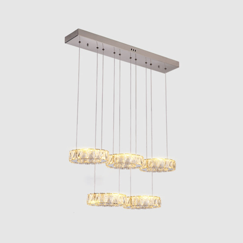 Crystal Circle Hanging Light Contemporary Kitchen Island Lighting for Dining Room