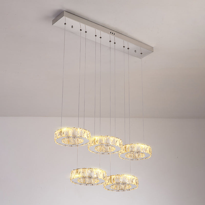 Crystal Circle Hanging Light Contemporary Kitchen Island Lighting for Dining Room