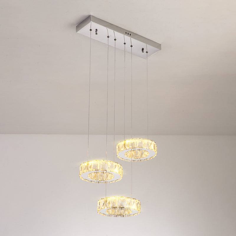 Crystal Circle Hanging Light Contemporary Kitchen Island Lighting for Dining Room