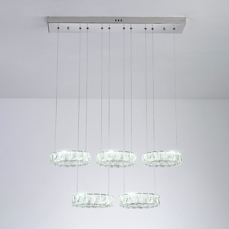 Crystal Circle Hanging Light Contemporary Kitchen Island Lighting for Dining Room
