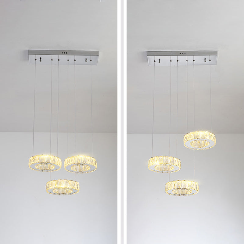 Crystal Circle Hanging Light Contemporary Kitchen Island Lighting for Dining Room