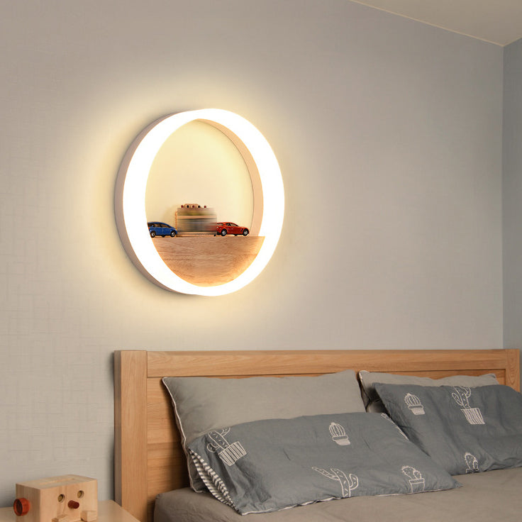 Moderne Stil runde Wandlampen Holz 1 Licht Wandbeleuchtung