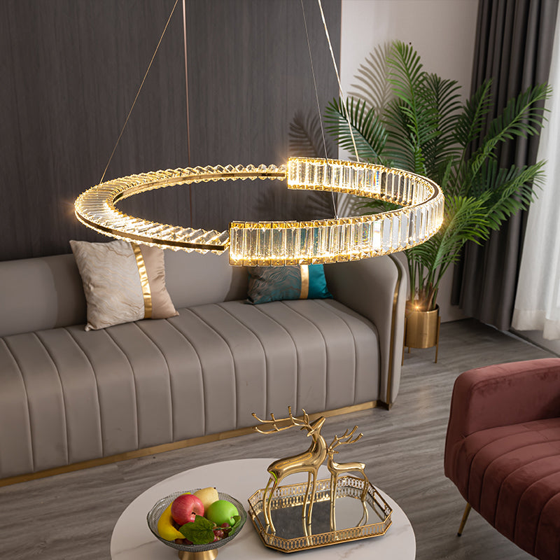 Modern Creative LED Pendant Light Electroplate Iron Linear Chandelier with Crystal Shade