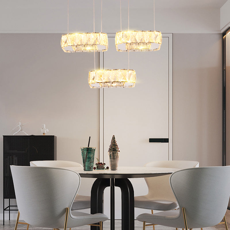 Square Pendant Light Fixtures Contemporary Kitchen Island Lighting with Crystal Shade