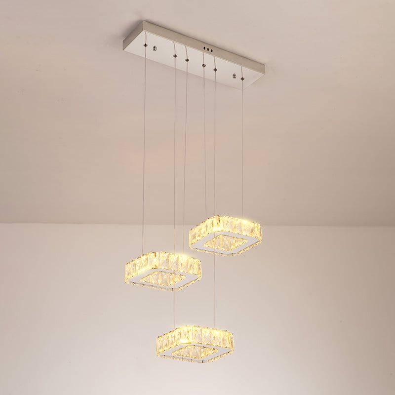 Luz de colgante cuadrado Luminación de la isla de cocina contemporánea con sombra de cristal