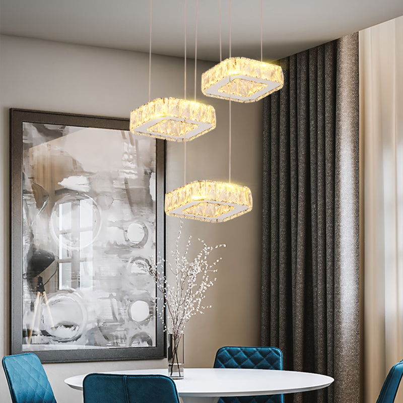 Luz de colgante cuadrado Luminación de la isla de cocina contemporánea con sombra de cristal