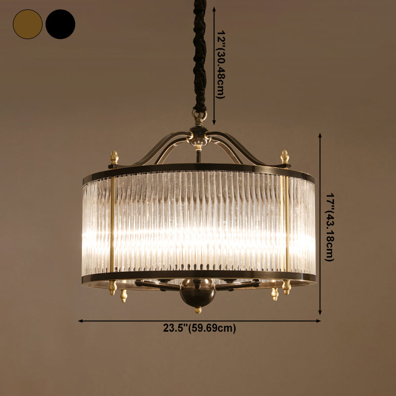Copper Chandelier Light Fixtures American Style Multi-Head Drum Suspension Lamps for Living Room