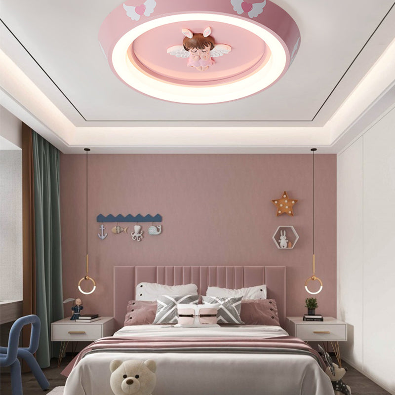 Angel Modern Minimalism Ceiling Light Pink Bedroom Flush-mount Lamp