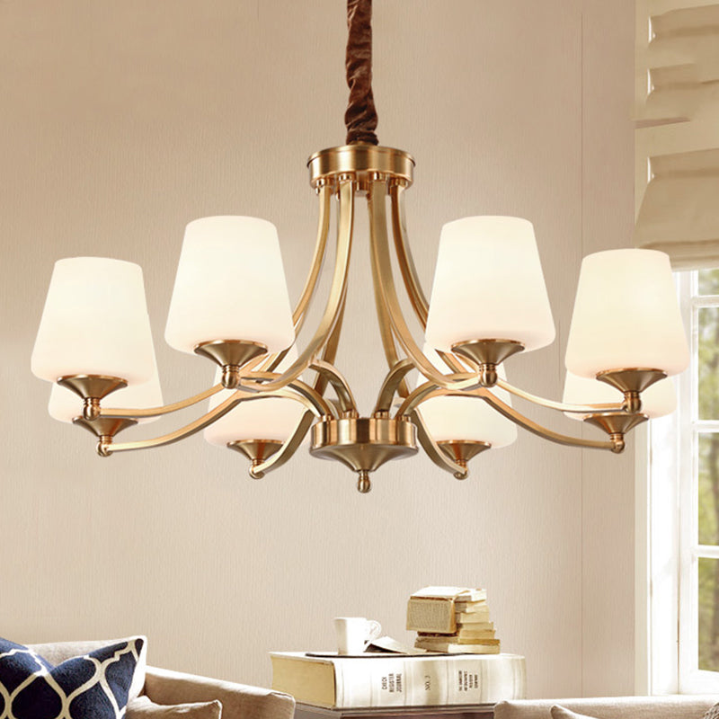 Copper Chandelier Light Fixtures American Style Multi-Head Bell Suspension Lamps for Living Room