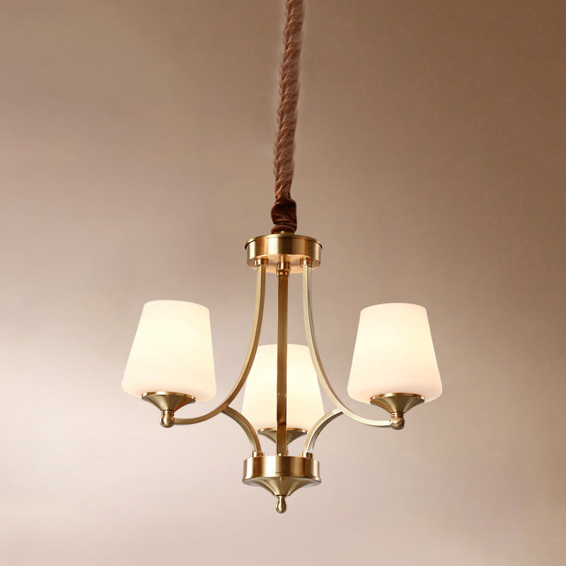 Copper Chandelier Light Fixtures American Style Multi-Head Bell Suspension Lamps for Living Room