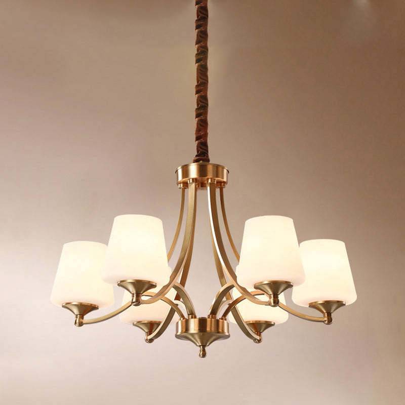 Copper Chandelier Light Fixtures American Style Multi-Head Bell Suspension Lamps for Living Room
