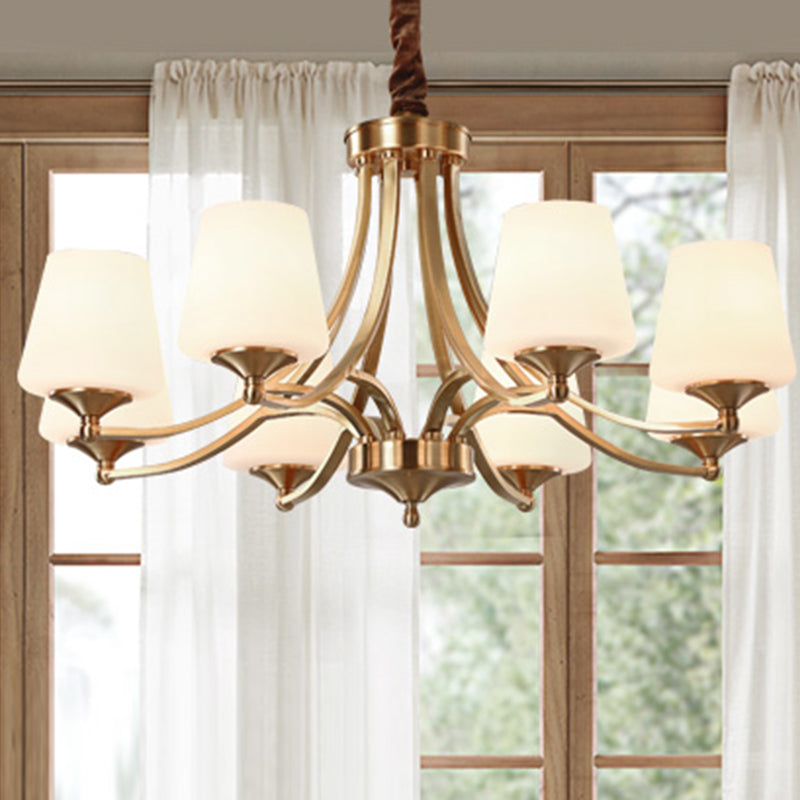 Copper Chandelier Light Fixtures American Style Multi-Head Bell Suspension Lamps for Living Room