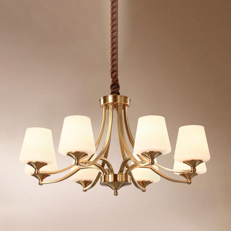 Copper Chandelier Light Fixtures American Style Multi-Head Bell Suspension Lamps for Living Room