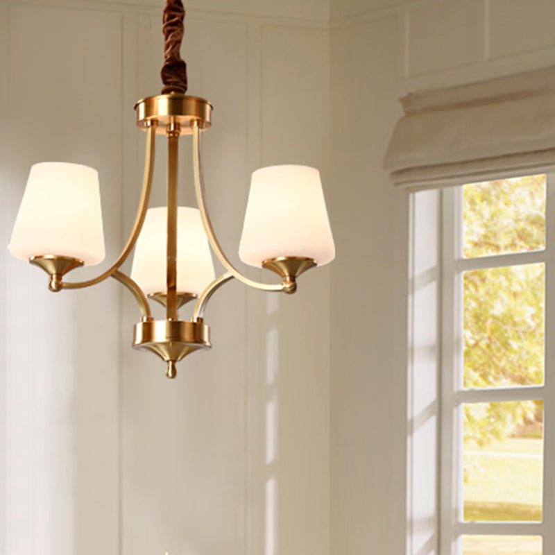 Copper Chandelier Light Fixtures American Style Multi-Head Bell Suspension Lamps for Living Room