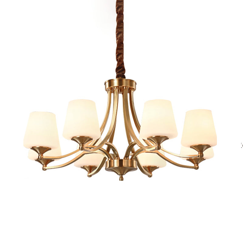 Copper Chandelier Light Fixtures American Style Multi-Head Bell Suspension Lamps for Living Room