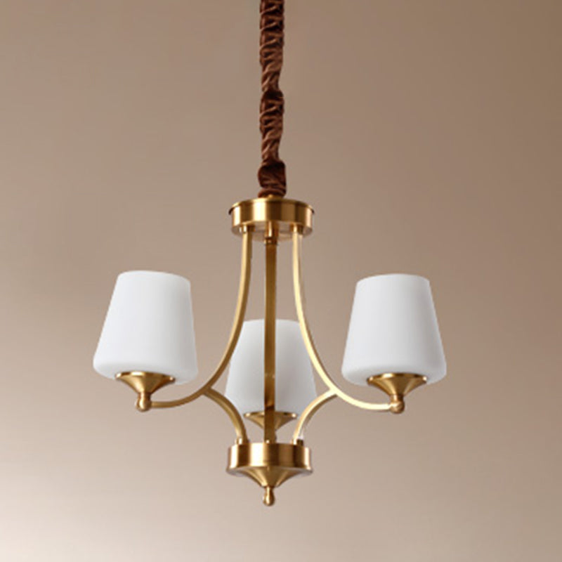 Copper Chandelier Light Fixtures American Style Multi-Head Bell Suspension Lamps for Living Room