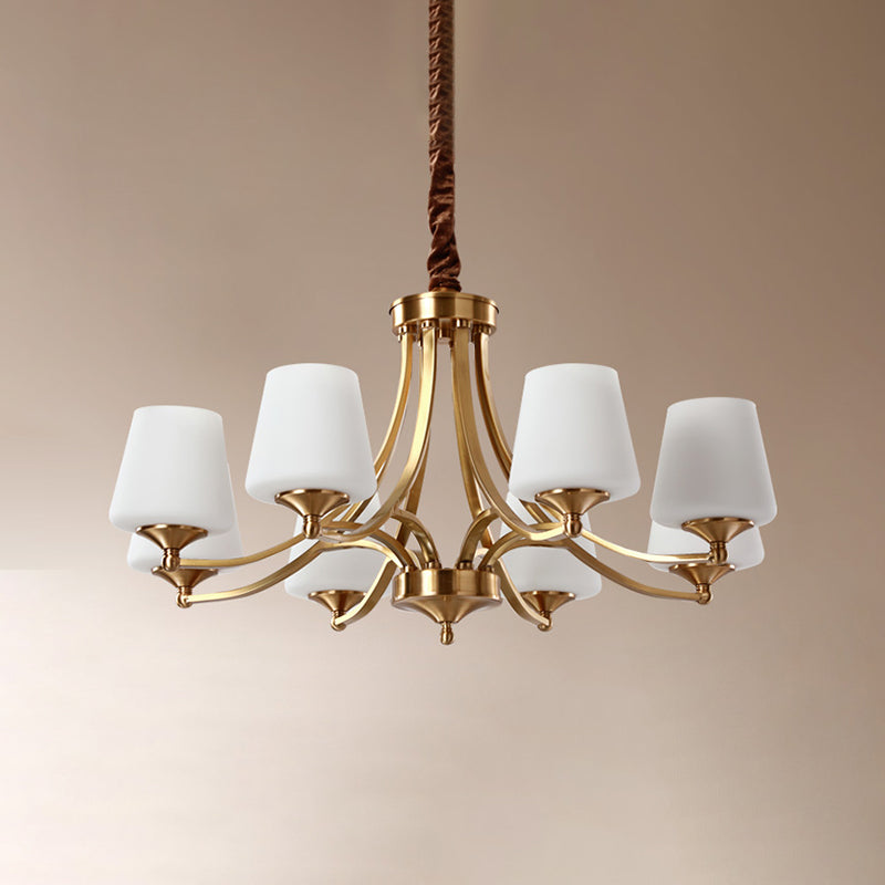 Copper Chandelier Light Fixtures American Style Multi-Head Bell Suspension Lamps for Living Room