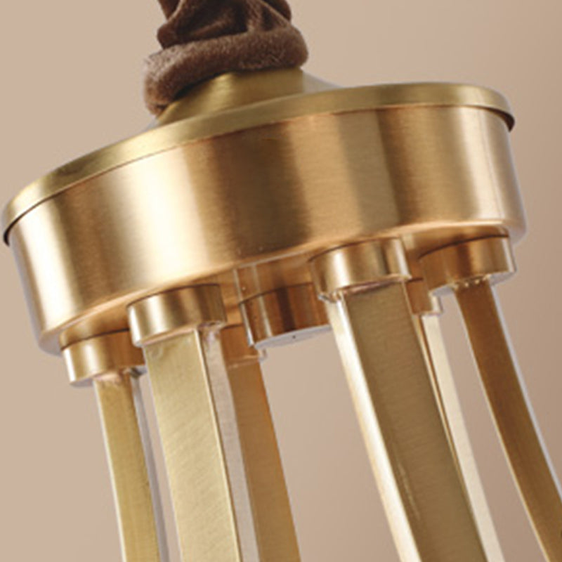 Copper Chandelier Light Fixtures American Style Multi-Head Bell Suspension Lamps for Living Room