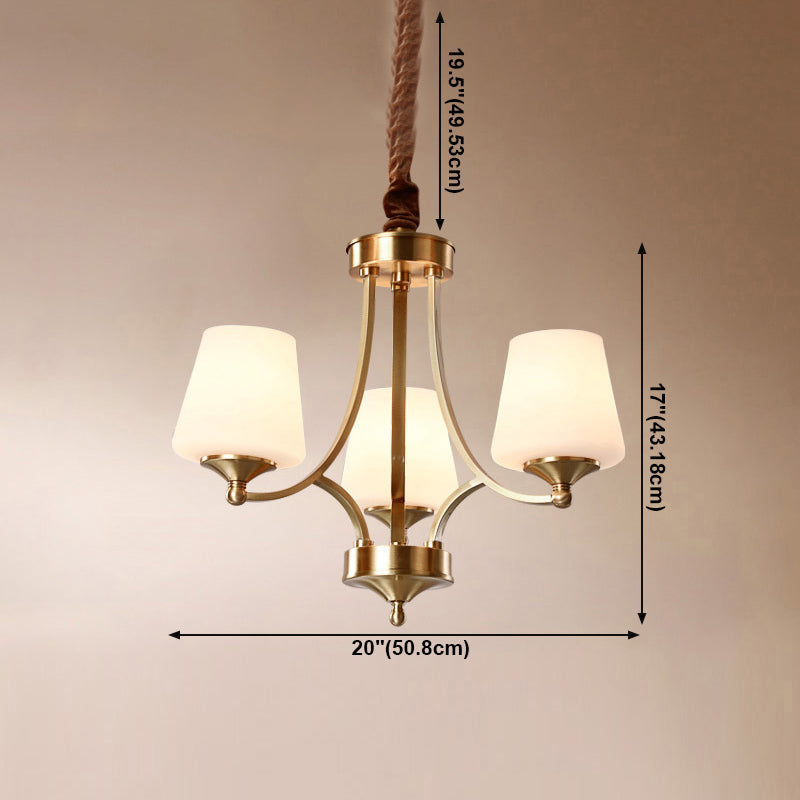 Copper Chandelier Light Fixtures American Style Multi-Head Bell Suspension Lamps for Living Room