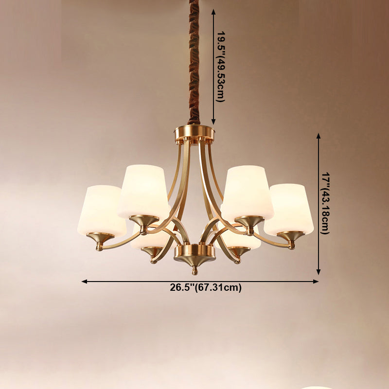 Copper Chandelier Light Fixtures American Style Multi-Head Bell Suspension Lamps for Living Room