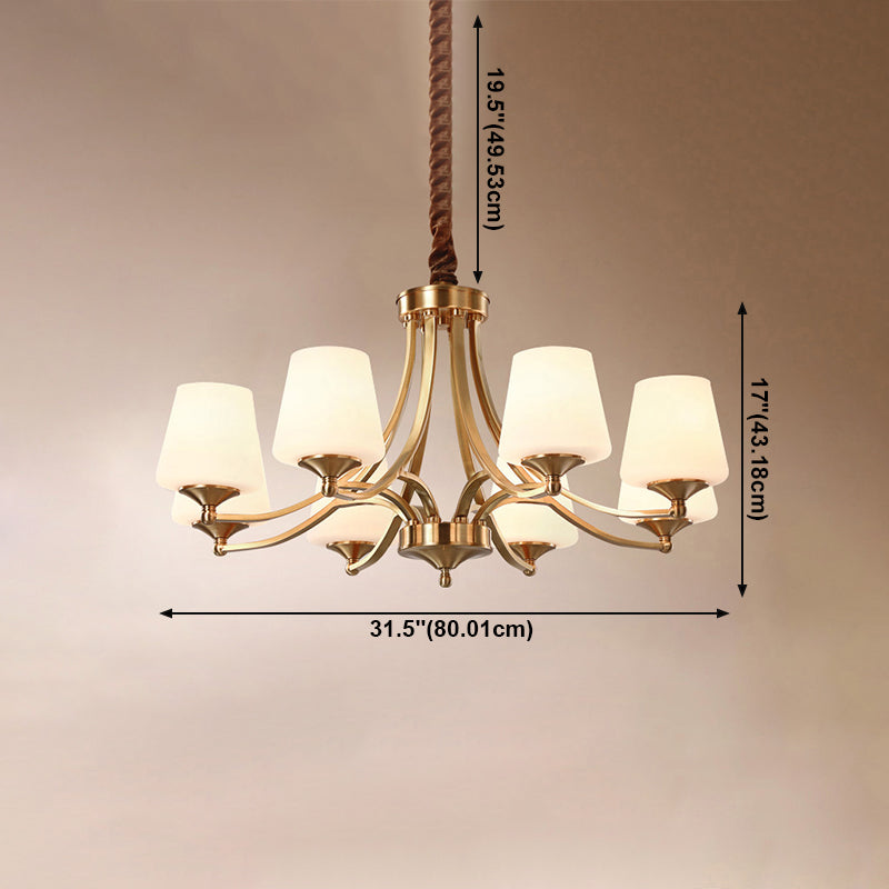 Copper Chandelier Light Fixtures American Style Multi-Head Bell Suspension Lamps for Living Room
