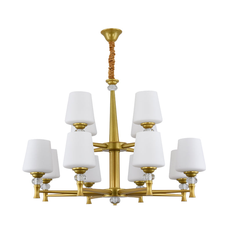 Glass Shade Metal Chandelier Light Fixtures American Style Multi-Head Bell Suspension Lamp
