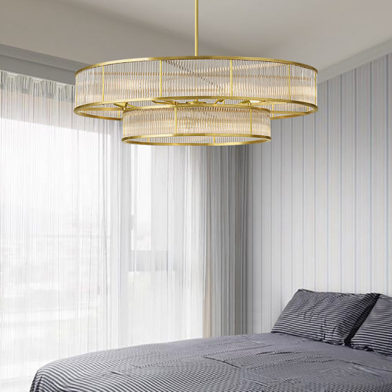Gold Metal Chandelier Light Fixtures Traditional Round Multi-Head Hanging Pendant Lamps with Crystal