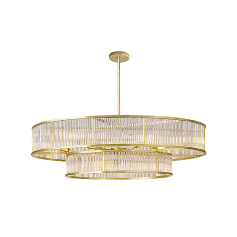 Gold Metal Chandelier Light Fixtures Traditional Round Multi-Head Hanging Pendant Lamps with Crystal