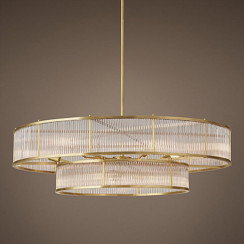 Gold Metal Chandelier Light Fixtures Traditional Round Multi-Head Hanging Pendant Lamps with Crystal