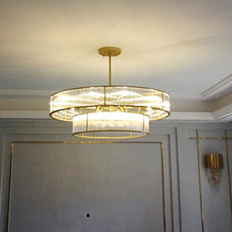 Gold Metal Chandelier Light Fixtures Traditional Round Multi-Head Hanging Pendant Lamps with Crystal