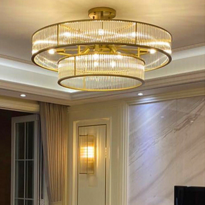 Gold Metal Chandelier Light Fixtures Traditional Round Multi-Head Hanging Pendant Lamps with Crystal