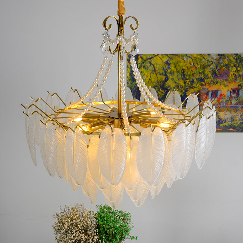 Gold Metal Chandelier Light Fixtures American Style Multi-Head Suspension Lamps for Living Room