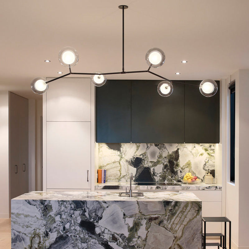 Nordic Modern Dining Island Light Glass Shade Chandelier Light Fixture for Dining Room