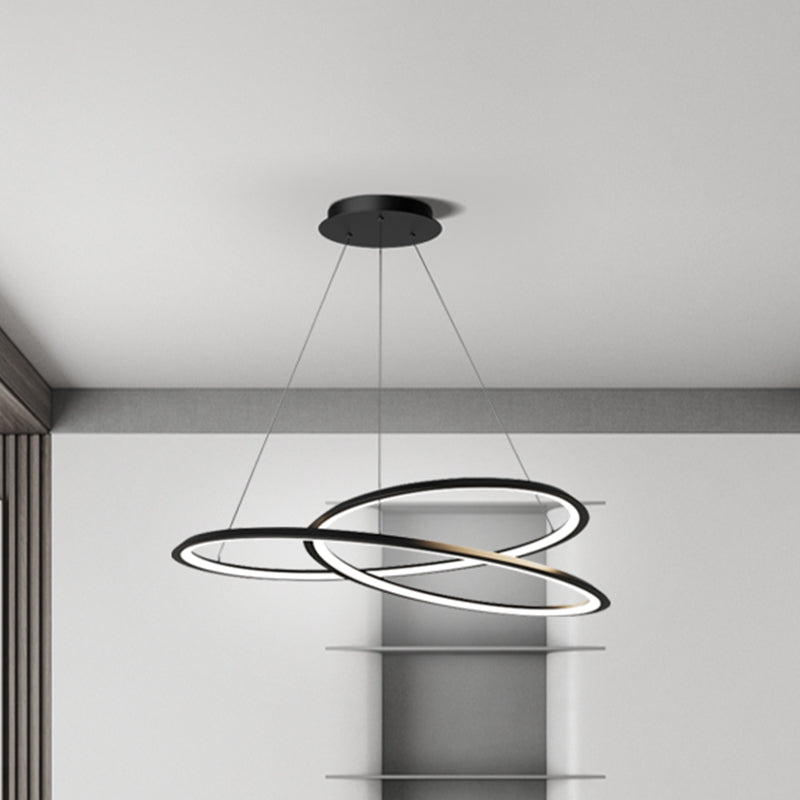 Metal Modern Chandelier Linear 1 Light LED Hanging Light in Black for Restaurant