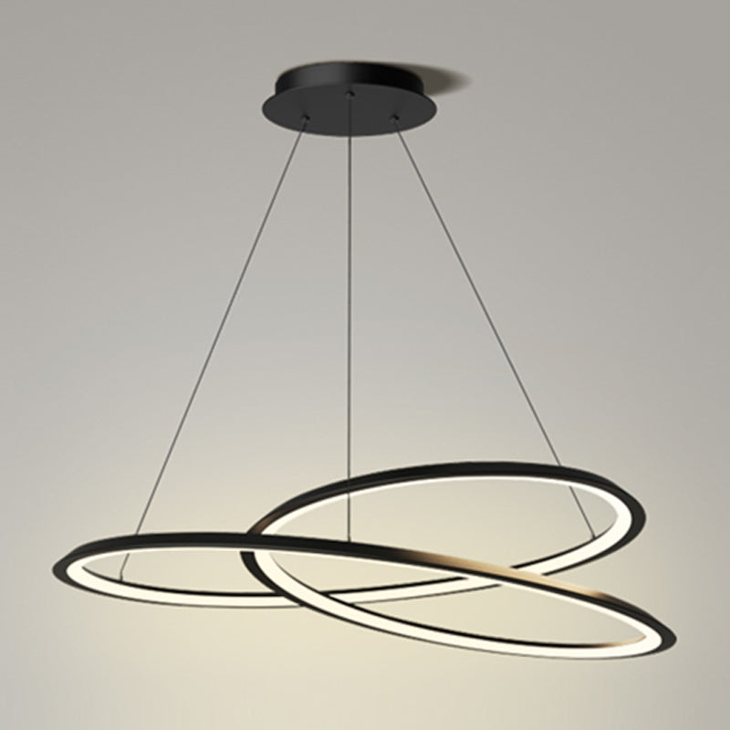 Metal Modern Chandelier Linear 1 Light LED Hanging Light in Black for Restaurant