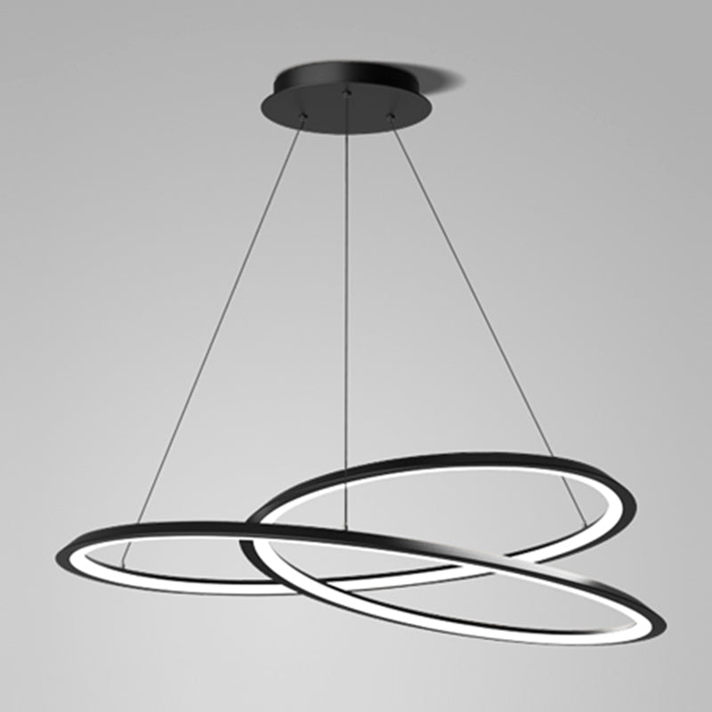 Metal Modern Chandelier Linear 1 Light LED Hanging Light in Black for Restaurant