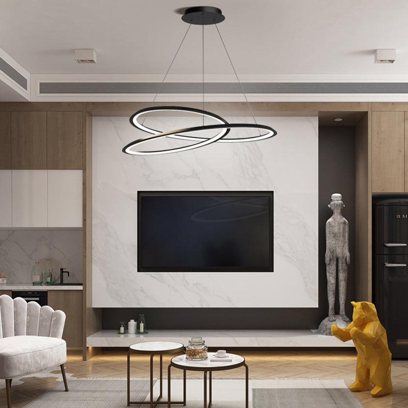 Metal Modern Chandelier Linear 1 Light LED Hanging Light in Black for Restaurant