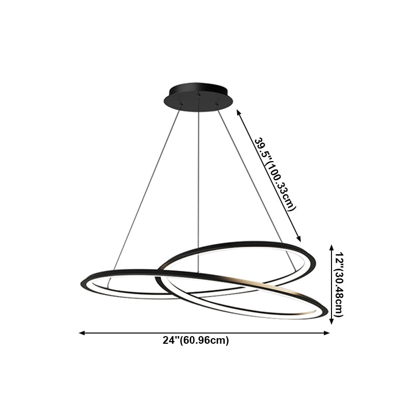 Metal Modern Chandelier Linear 1 Light LED Hanging Light in Black for Restaurant