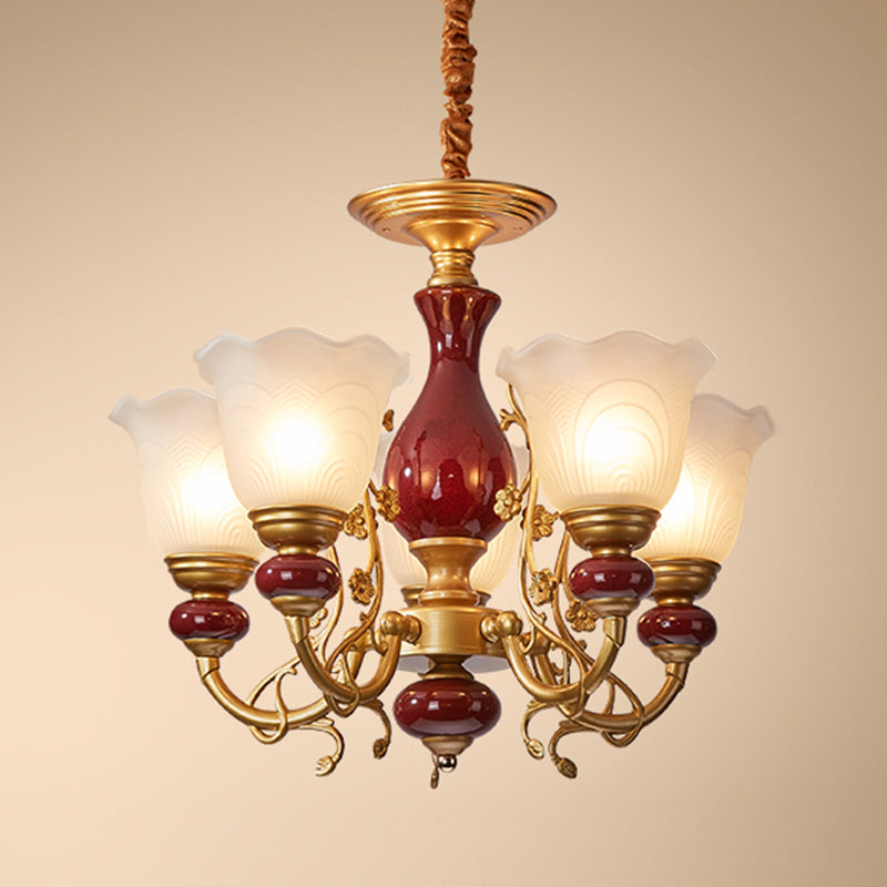 White Glass American Chandelier Gold Multi Light Hanging Light for Restaurant