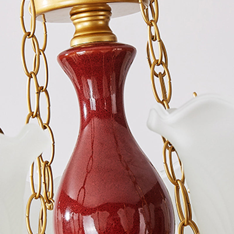 White Glass American Chandelier Gold Multi Light Hanging Light for Restaurant