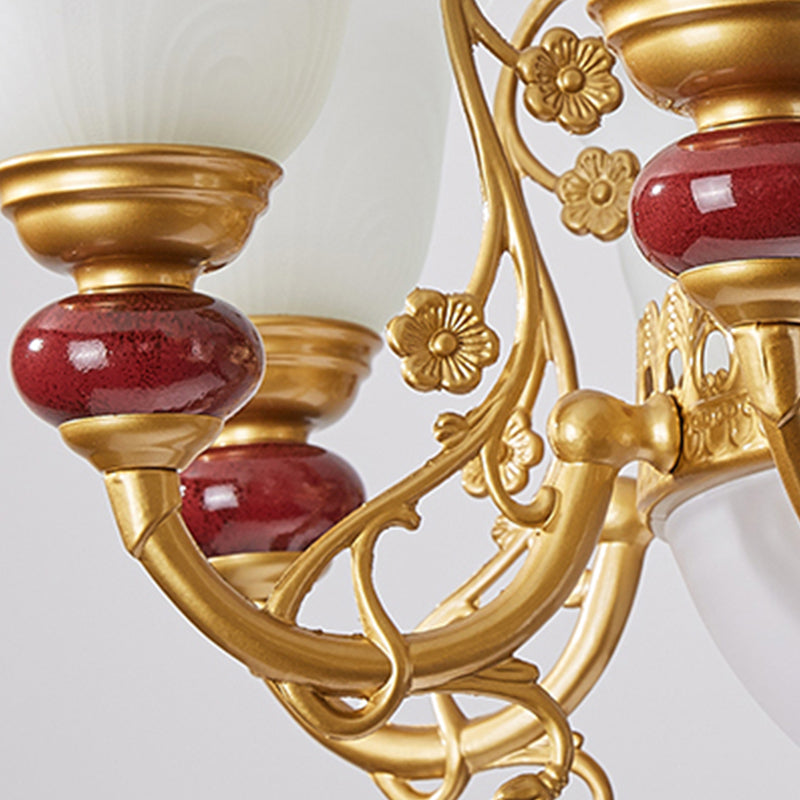 White Glass American Chandelier Gold Multi Light Hanging Light for Restaurant