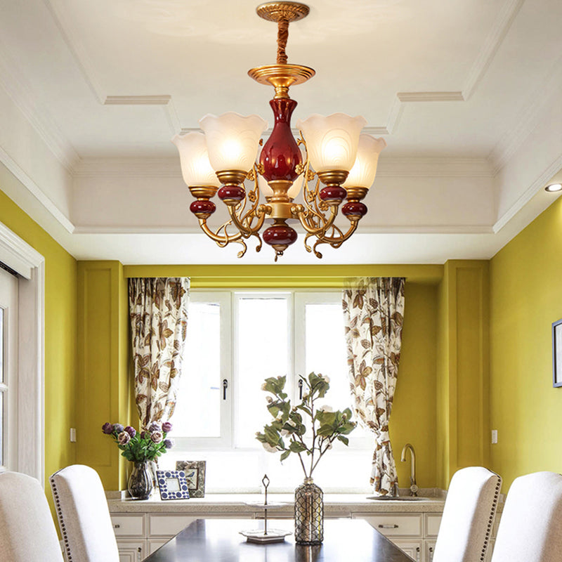 White Glass American Chandelier Gold Multi Light Hanging Light for Restaurant